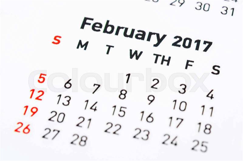 Wall Calendar February 2017, stock photo