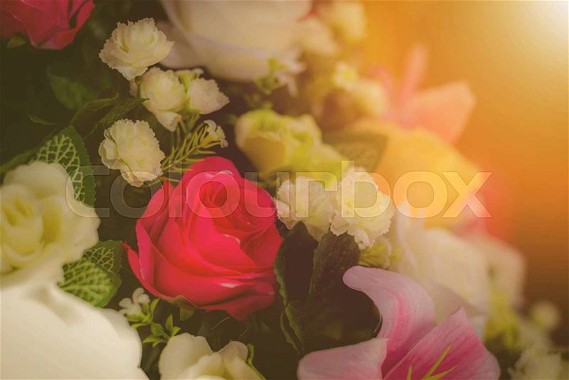 Flower bouquets , bunch of flowers. Vintage tone. Retro filter, stock photo