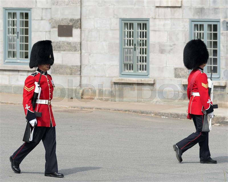 Soldiers March at The Citadel in Quebec City in Quebec, Canada, stock photo