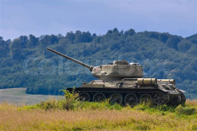 Tank of World War 2 on the Battle Field, stock photo