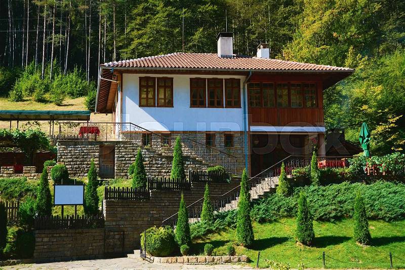 Two-storey House on a Hill Slope in Gabrovo Region, Bulgaria, stock photo