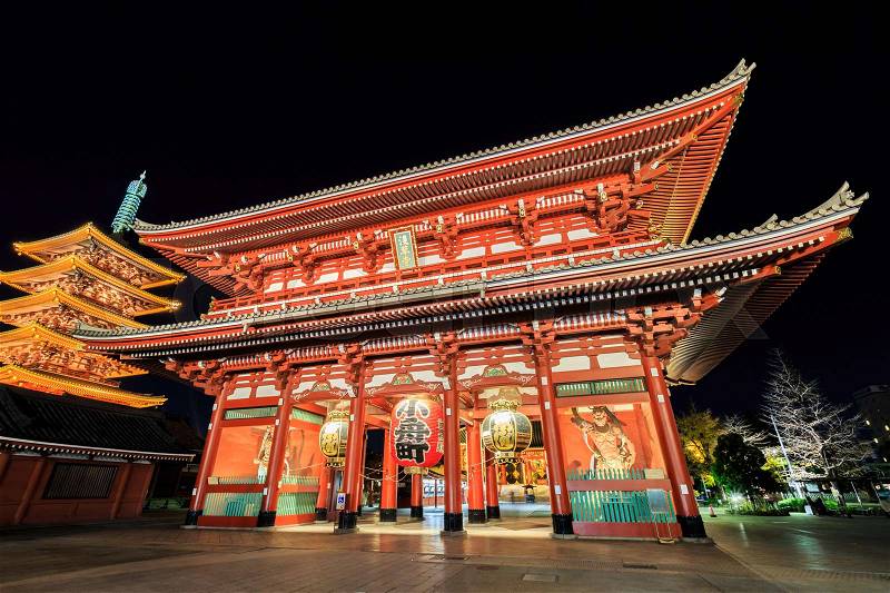 Sensoji-ji Red Japanese Temple in Asakusa, Tokyo, Japan, stock photo