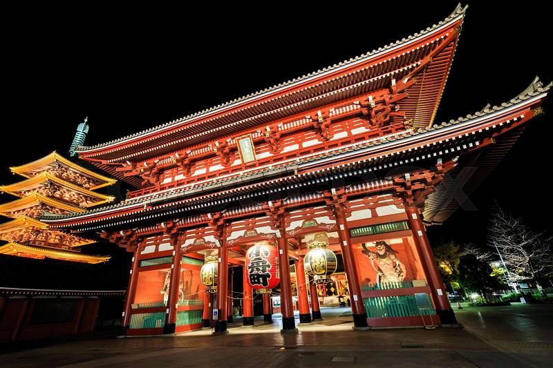 Sensoji-ji Red Japanese Temple in Asakusa, Tokyo, Japan, stock photo
