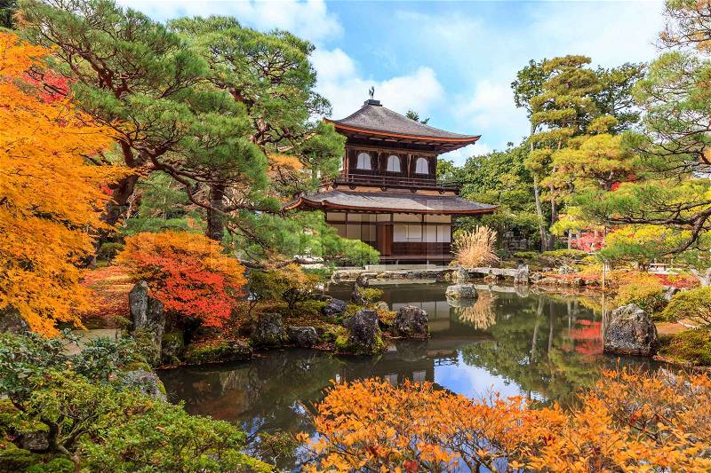 Ginkakuji (Silver Pavilion) is a Zen temple along Kyoto\'s eastern mountains (Higashiyama). In 1482, shogun Ashikaga Yoshimasa built his retirement villa on the grounds of today\'s temple, stock photo