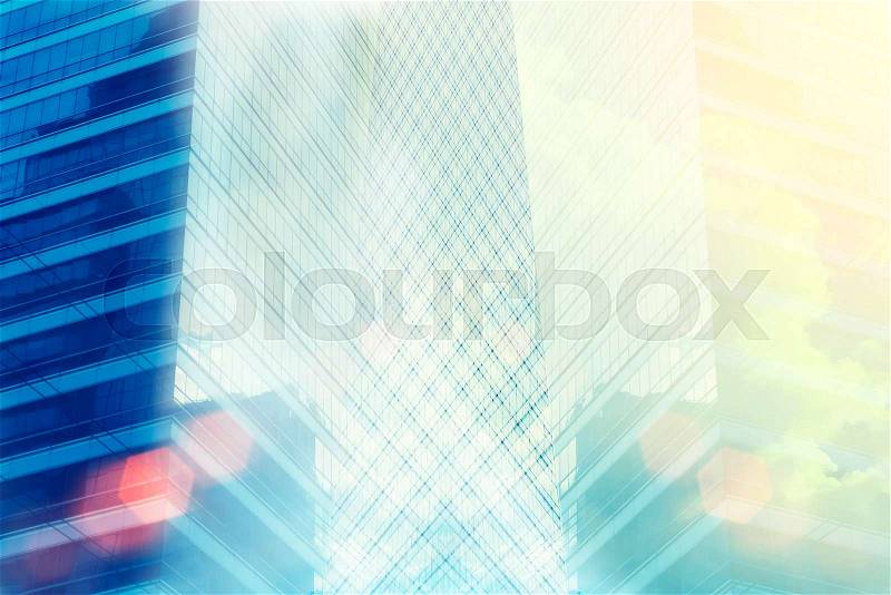 Glass building texture with sunlight for abstract background, stock photo