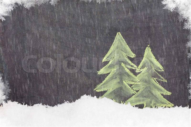 Christmas hand drawn fir tree with snow, stock photo
