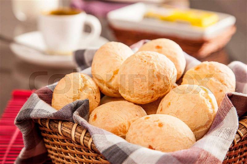 Brazilian cheese buns. Mesa de café da manha com pão de queijo, stock photo