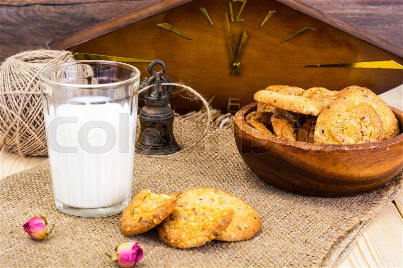 Cookies Cereal with Milk Studio Photo, stock photo