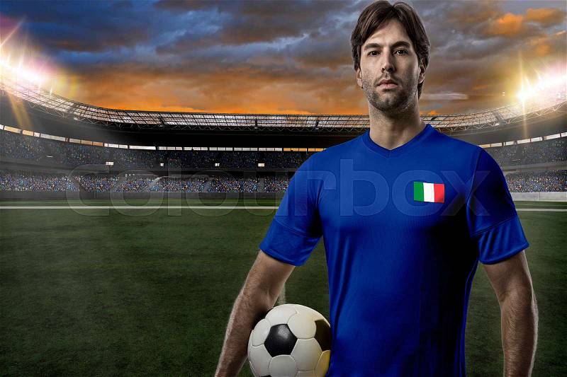 Italian soccer player, celebrating on a stadium., stock photo
