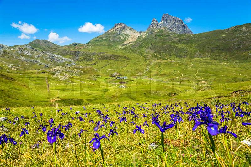 Pyrenees mountains frontera del Portalet, Huesca, Aragon, Spain, stock photo