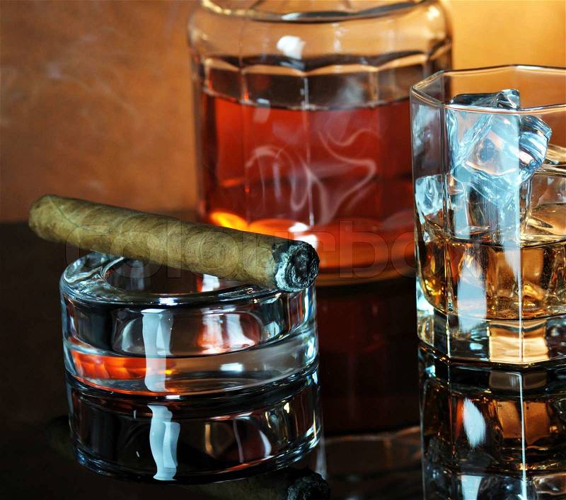 Whiskey and cigar, stock photo