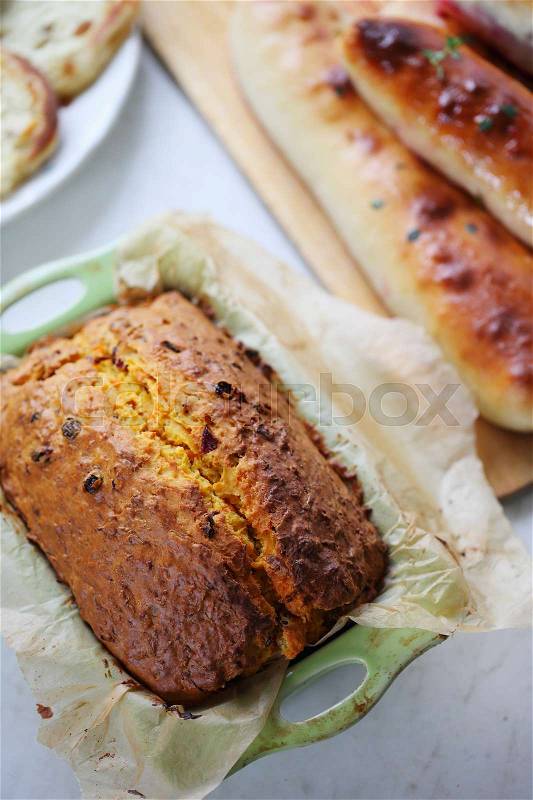 Cake of carrots with raisins for home, stock photo