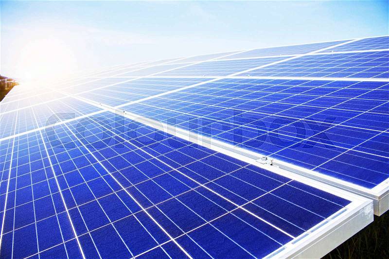 Solar panels to light during the day at sky, stock photo