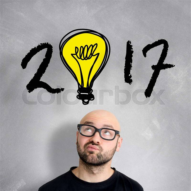 View of a Young attractive geek man concept for 2017, stock photo