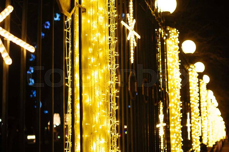 Festive Christmas illuminations in night Winter Park, stock photo