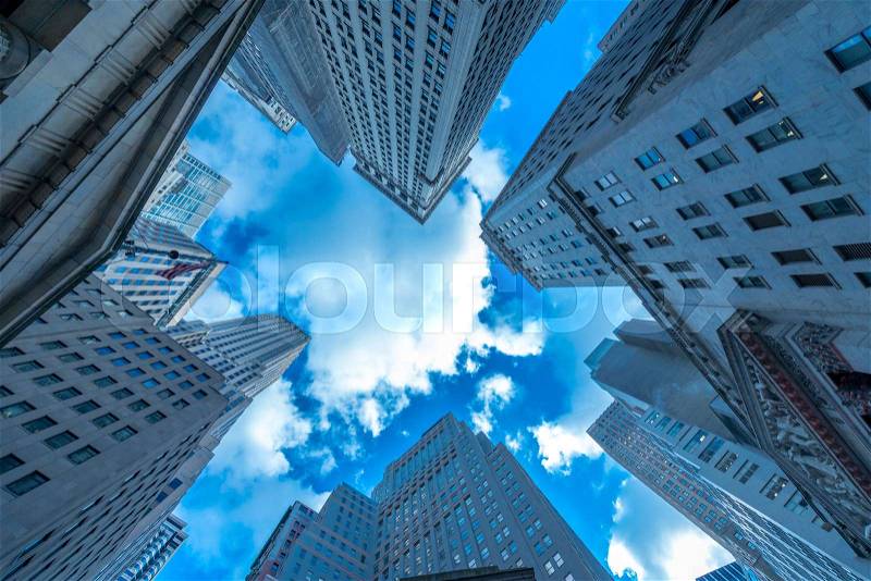 New York skyscrapers vew from street level, stock photo