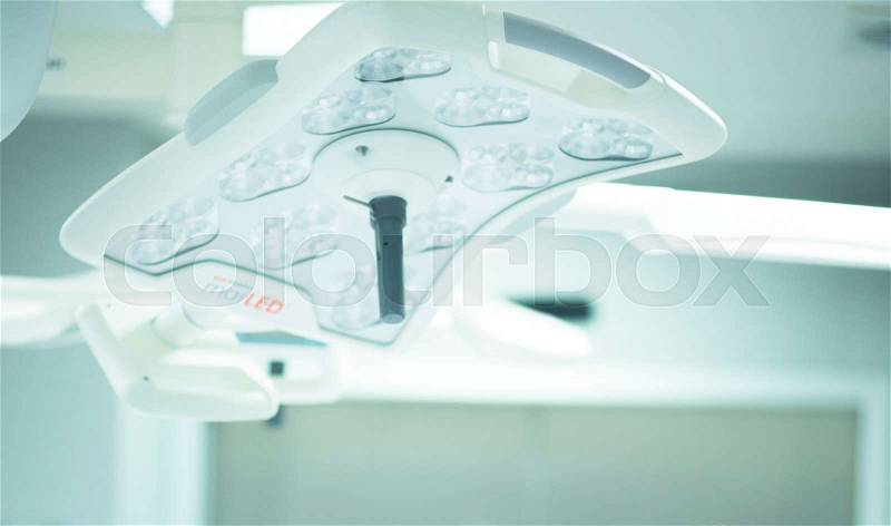 Surgery emergency room operating theatre light for surgical operations, stock photo