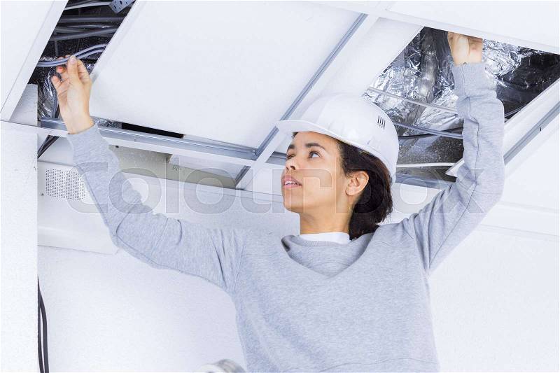 Checking the electrical line, stock photo