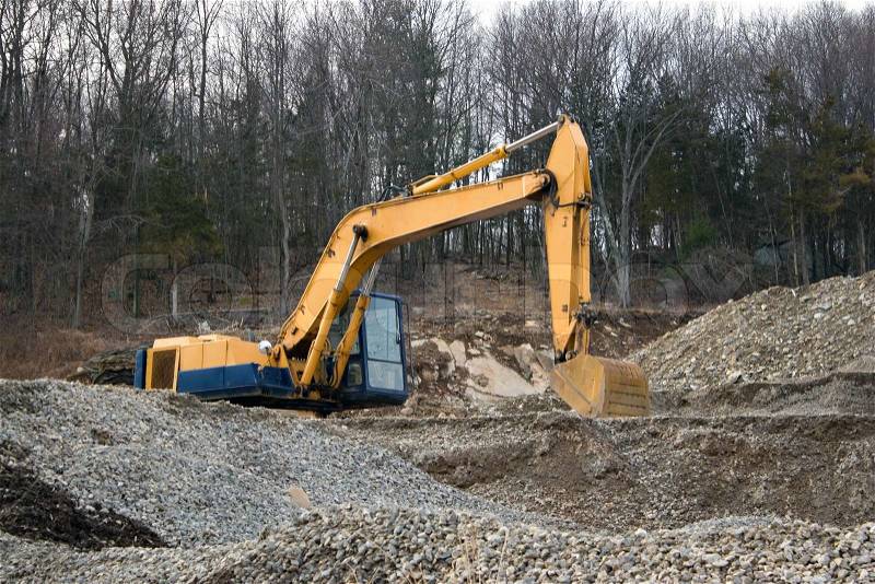 View of a construction site with heavy duty equipment, stock photo