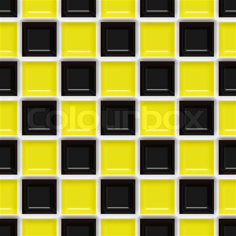 A yellow and black checkered squares texture that tiles seamlessly, stock photo