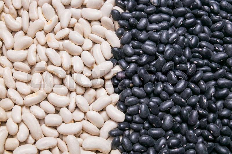 White and black beans background, texture, stock photo