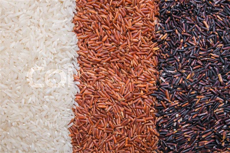 Red, black and white rice background or texture, stock photo