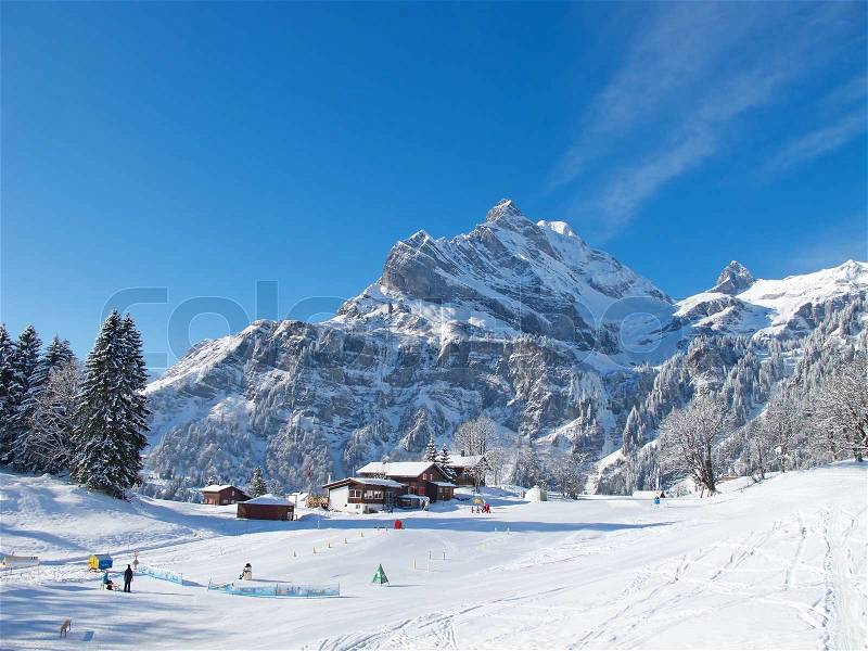 Kids ski school in Braunwald. Switzerland, stock photo