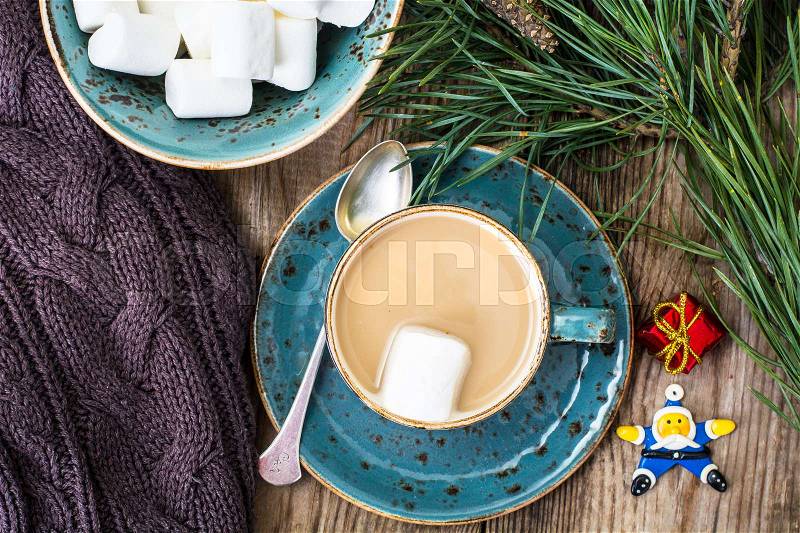 White marshmallow and coffee with milk. Studio Photo, stock photo