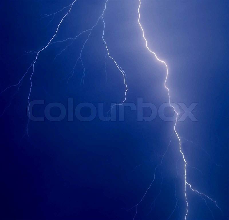 Lightning strike in the darkness close up, stock photo
