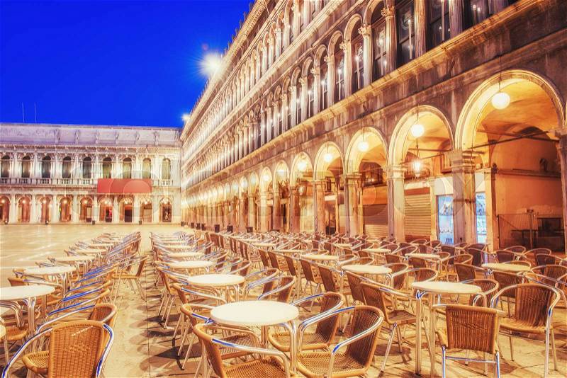 Images of St. Mark's Square (Piazza San Marco) in Venice at sunrise. Venice. Italy. Europe, stock photo