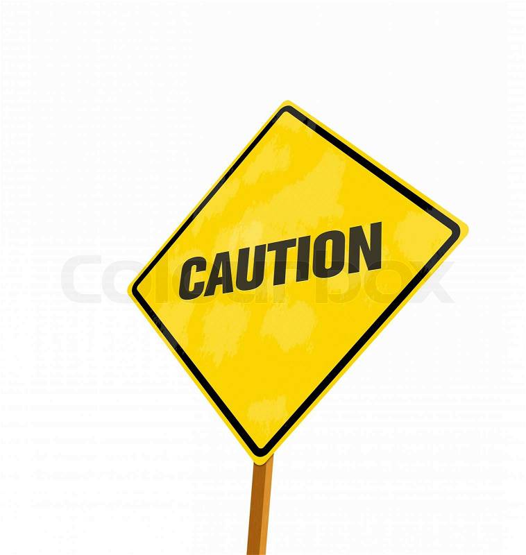 Yellow caution traffic sign with copyspace for text message, stock photo