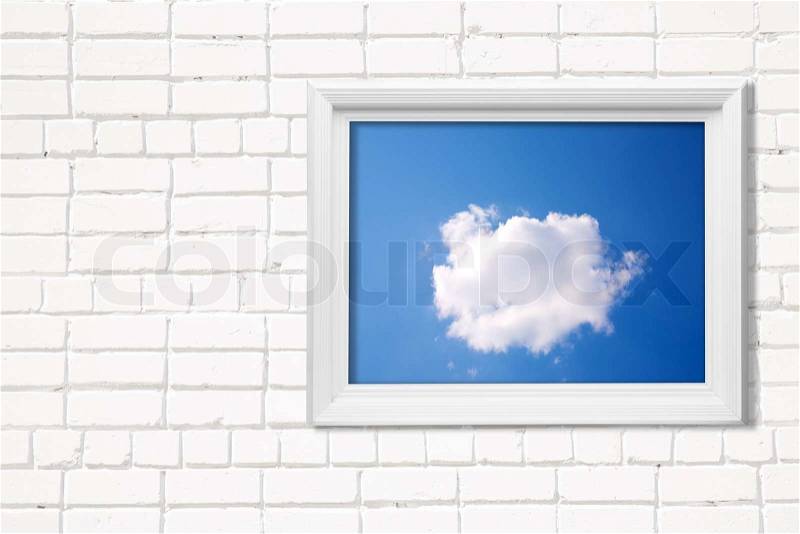 Picture on white wall background, made from my images and photos, stock photo