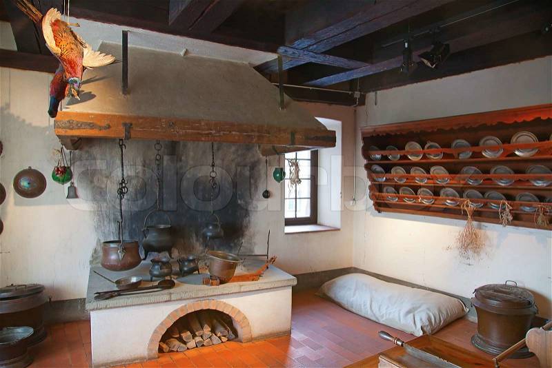 Ancient kitchen (Kyburg castle, Switzerland), stock photo