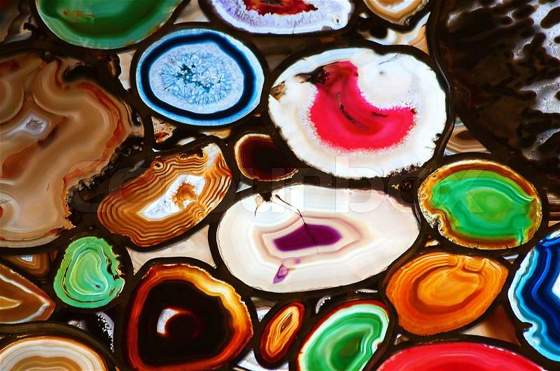 Slices of the colorful polished agate stones, stock photo