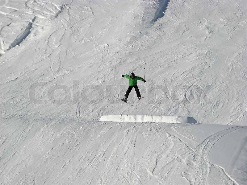 Skier performing a high jump, stock photo