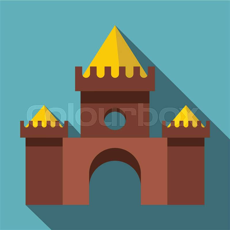 Brown castle icon. Flat illustration of brown castle vector icon for web isolated on baby blue background, vector