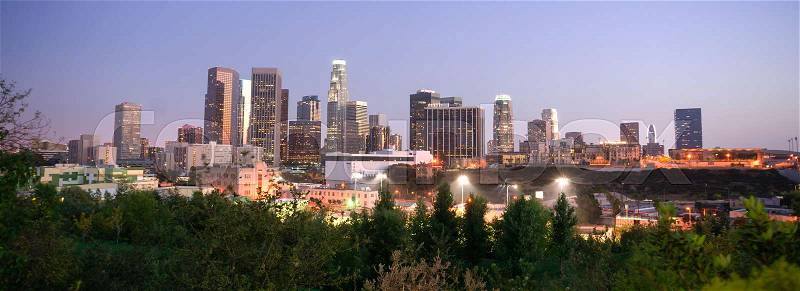 Sunset Los Angeles California Downtown City Skyline, stock photo