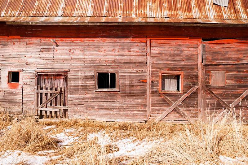 Abandoned Derelict Farm Barn Cold Winter North Country, stock photo
