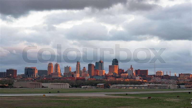 Kansas City Missouri Clay County Downtown City Skyline Sunrise, stock photo