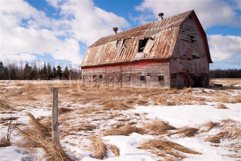 Farm Field Forgotten Barn Decaying Agricultural Structure Ranch Building, stock photo