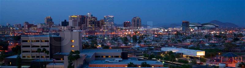 Phoenix Arizona City Skyline Nightime Urban Metro Landscape, stock photo