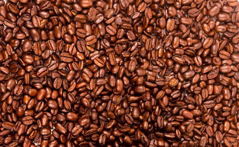 Dark Brown Roasted Coffee Seeds Beans Food Drink Ingredient, stock photo