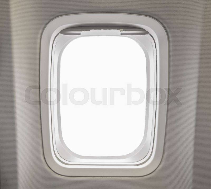 Windows Airplane in cabin of huge aircraft, stock photo
