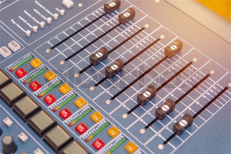 Equipment for sound mixer control, electornic device, stock photo