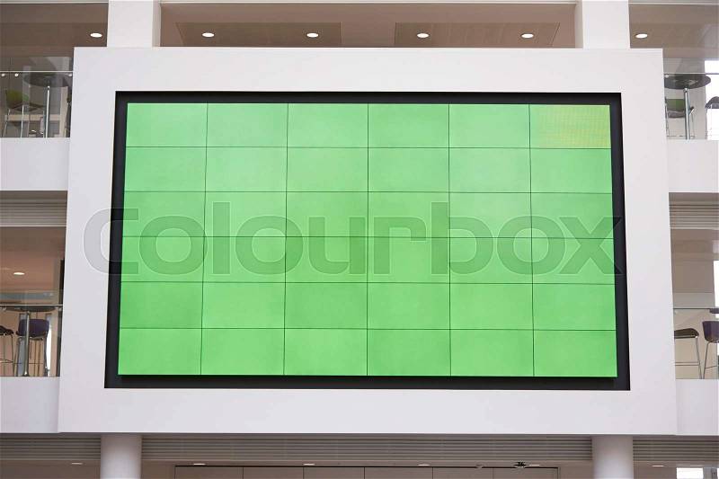 Big screen, AV monitor, in a university lobby atrium, stock photo