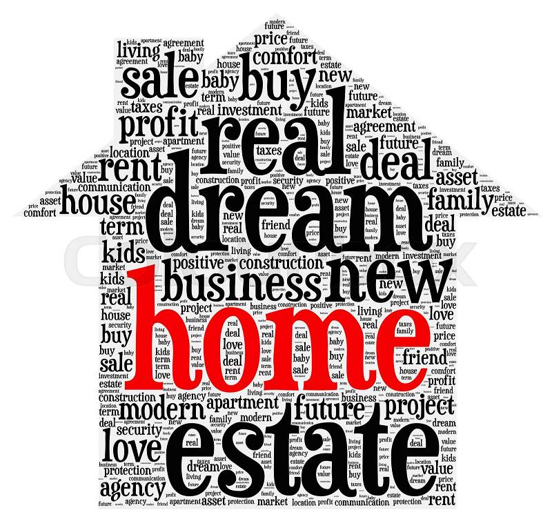 Home word cloud concept in house shape, stock photo