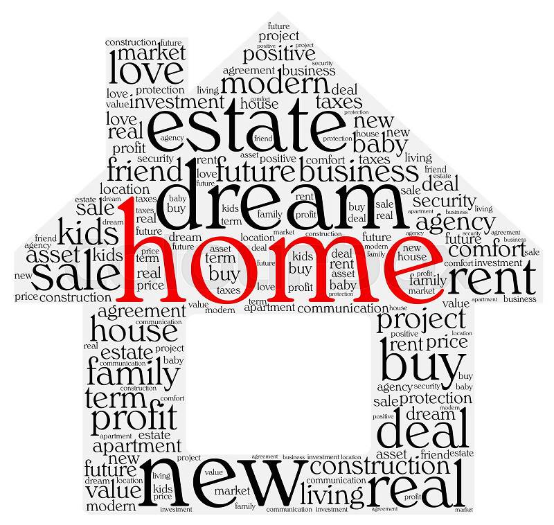 Home word cloud concept in house shape, stock photo
