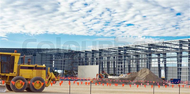 Industrial construction site against the blue sky , stock photo