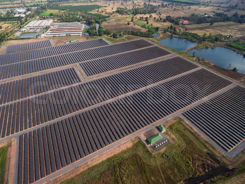 Aerial view of a solar panel park, stock photo