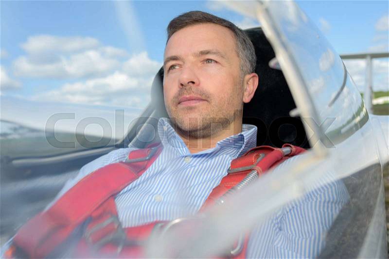 Co-pilot ready to take-off in glider, stock photo
